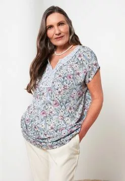 LC WAIKIKI Cropped Collar Floral Short Sleeve Crinkle Fabric Women's Blouse