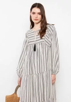 LC WAIKIKI Tied Collar Striped Long Sleeve Gabardine Women's Dress -LC WAIKIKI popular shop lc waikiki 5466 3947736 2