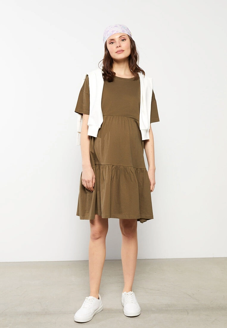 LC WAIKIKI Crew Neck Straight Short Sleeve Cotton Maternity Dress 3 LC WAIKIKI Crew Neck Straight Short Sleeve Cotton Maternity Dress