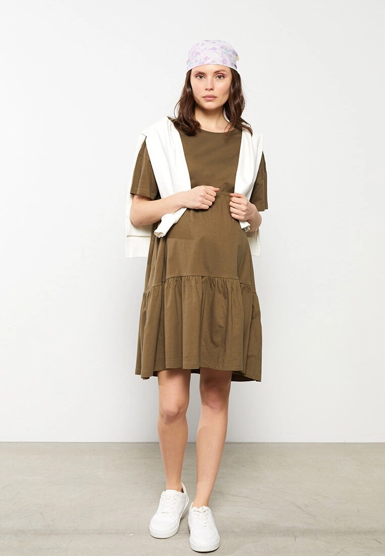 LC WAIKIKI Crew Neck Straight Short Sleeve Cotton Maternity Dress 4 LC WAIKIKI Crew Neck Straight Short Sleeve Cotton Maternity Dress - Image 2