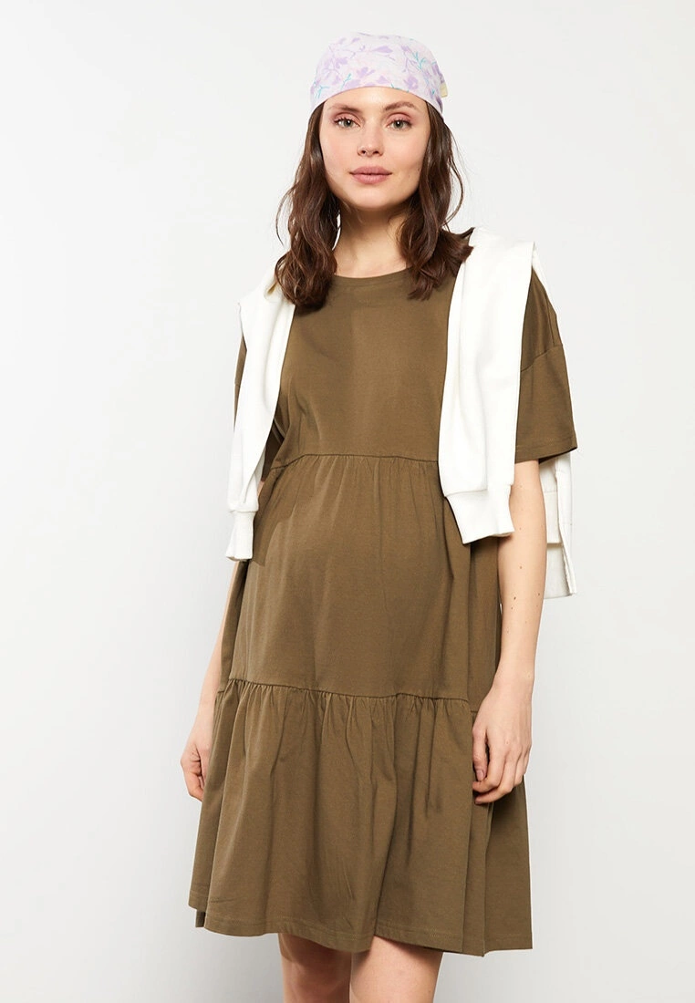 LC WAIKIKI Crew Neck Straight Short Sleeve Cotton Maternity Dress 5 LC WAIKIKI Crew Neck Straight Short Sleeve Cotton Maternity Dress - Image 3