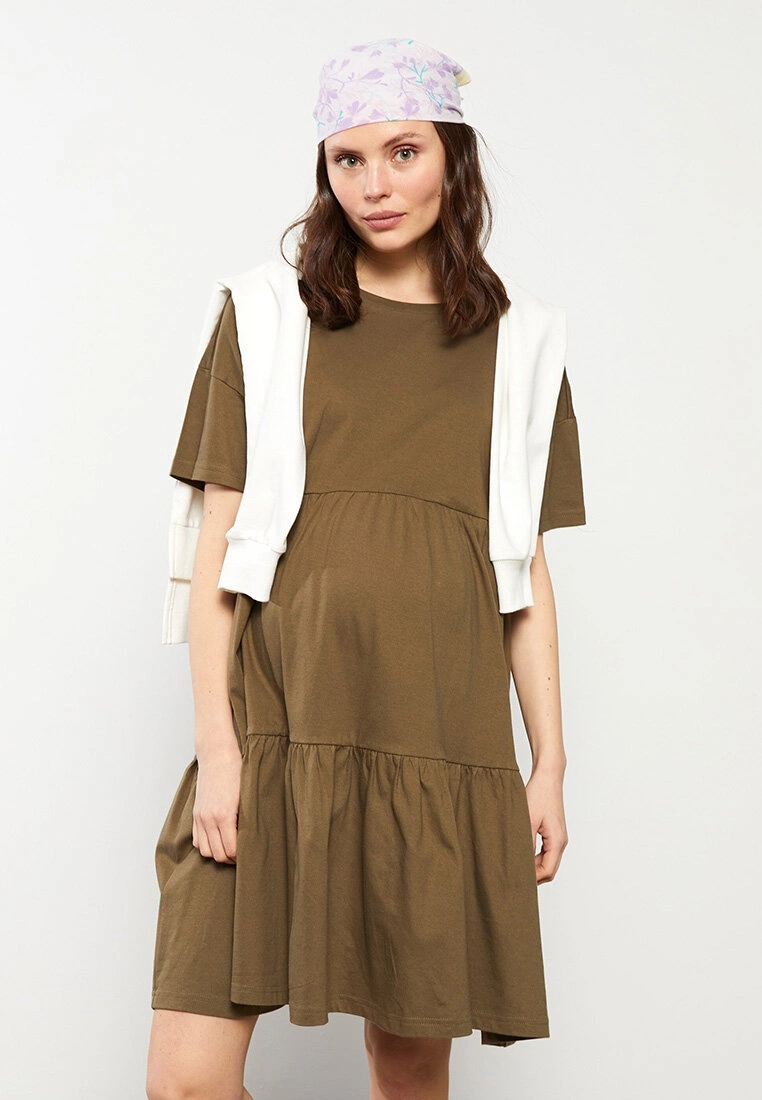 LC WAIKIKI Crew Neck Straight Short Sleeve Cotton Maternity Dress 6 LC WAIKIKI Crew Neck Straight Short Sleeve Cotton Maternity Dress - Image 4