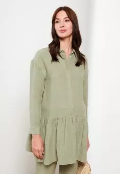 LC WAIKIKI Shirt Collar Straight Long Sleeve Muslin Fabric Maternity Tunic -LC WAIKIKI popular shop lc waikiki 5861 3588726 2