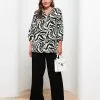 LC WAIKIKI Scoop Collar Patterned Long Sleeve Viscose Women's Shirt