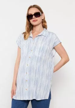 LC WAIKIKI Shirt Collar Striped Short Sleeve Poplin Maternity Tunic -LC WAIKIKI popular shop lc waikiki 6454 6444236 2