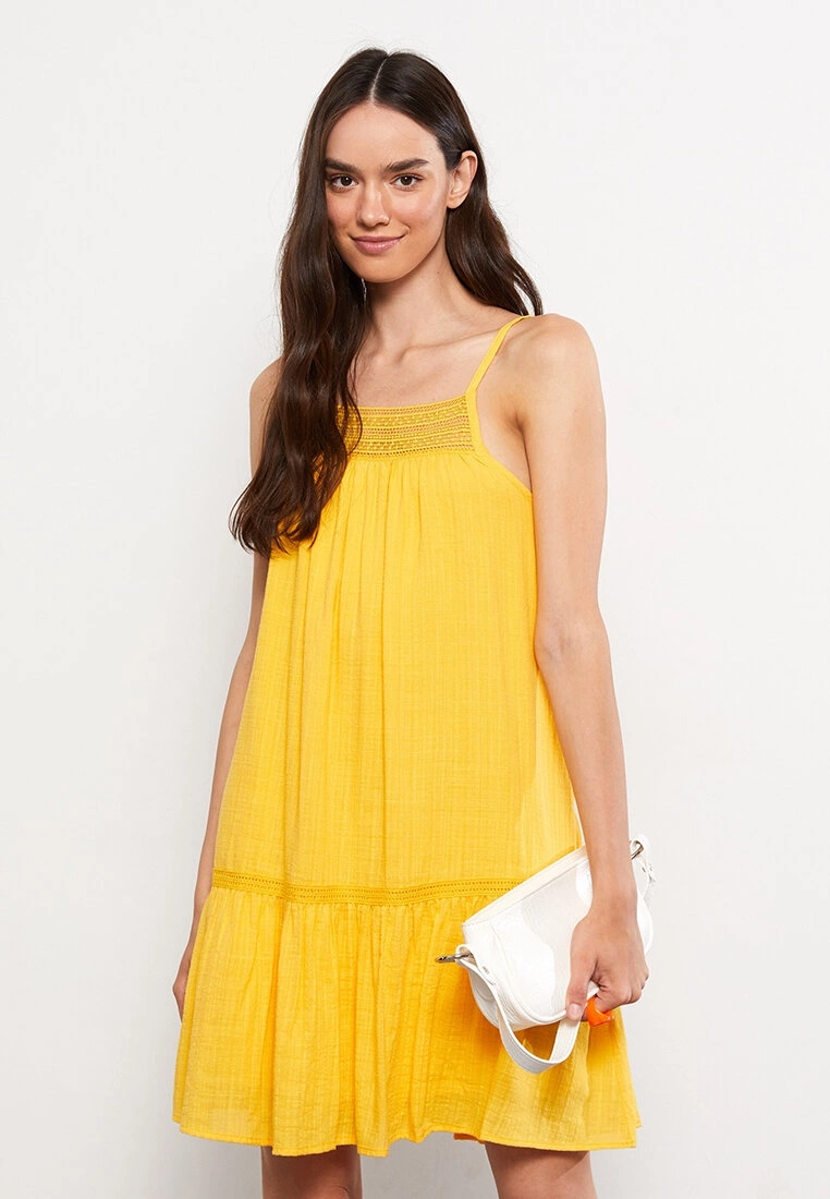 LC WAIKIKI Square Collar Embroidered Strap Poplin Women's Dress 3 LC WAIKIKI Square Collar Embroidered Strap Poplin Women's Dress