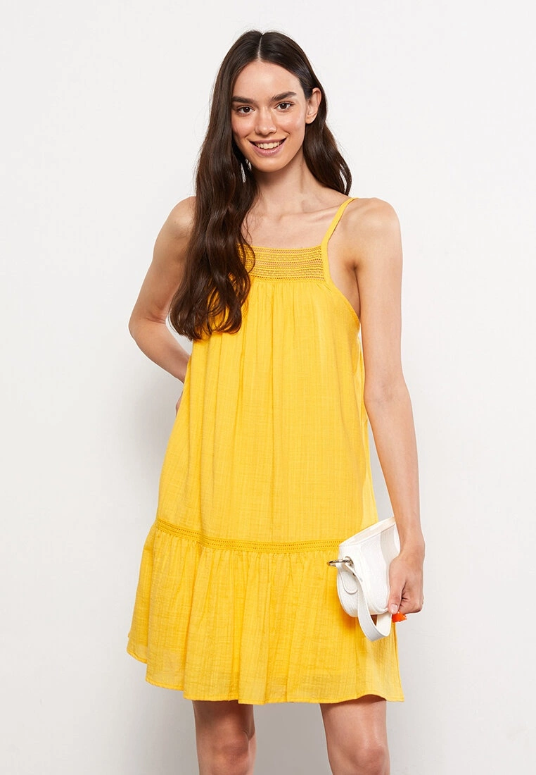 LC WAIKIKI Square Collar Embroidered Strap Poplin Women's Dress 5 LC WAIKIKI Square Collar Embroidered Strap Poplin Women's Dress - Image 3