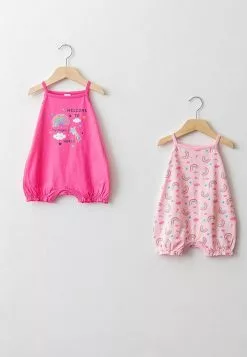 LC WAIKIKI Square Neck Strap Printed Cotton Baby Girl Jumpsuit 2 Pieces