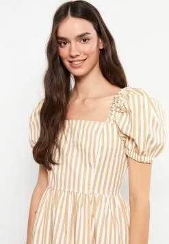 LC WAIKIKI Square Neckline Striped Balloon Sleeve Cotton Women's Dress -LC WAIKIKI popular shop lc waikiki 6526 7365726 3