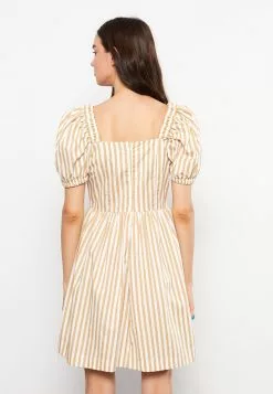 LC WAIKIKI Square Neckline Striped Balloon Sleeve Cotton Women's Dress -LC WAIKIKI popular shop lc waikiki 6526 7365726 5