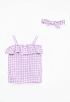 LC WAIKIKI Boat Neck Plaid Strap Girl Blouse And Headband