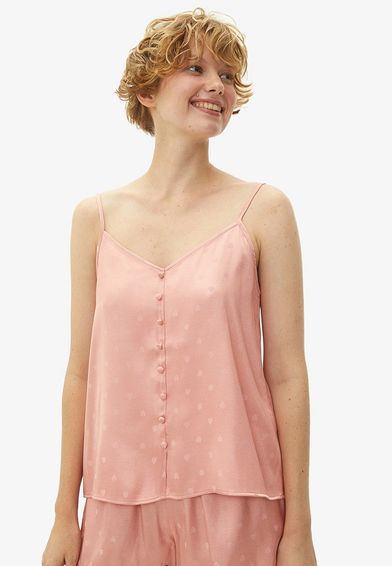 LC WAIKIKI V-Neck Strap Heart Pattern Pyjamas Top 3 LC WAIKIKI V-Neck Strap Heart Pattern Pyjamas Top