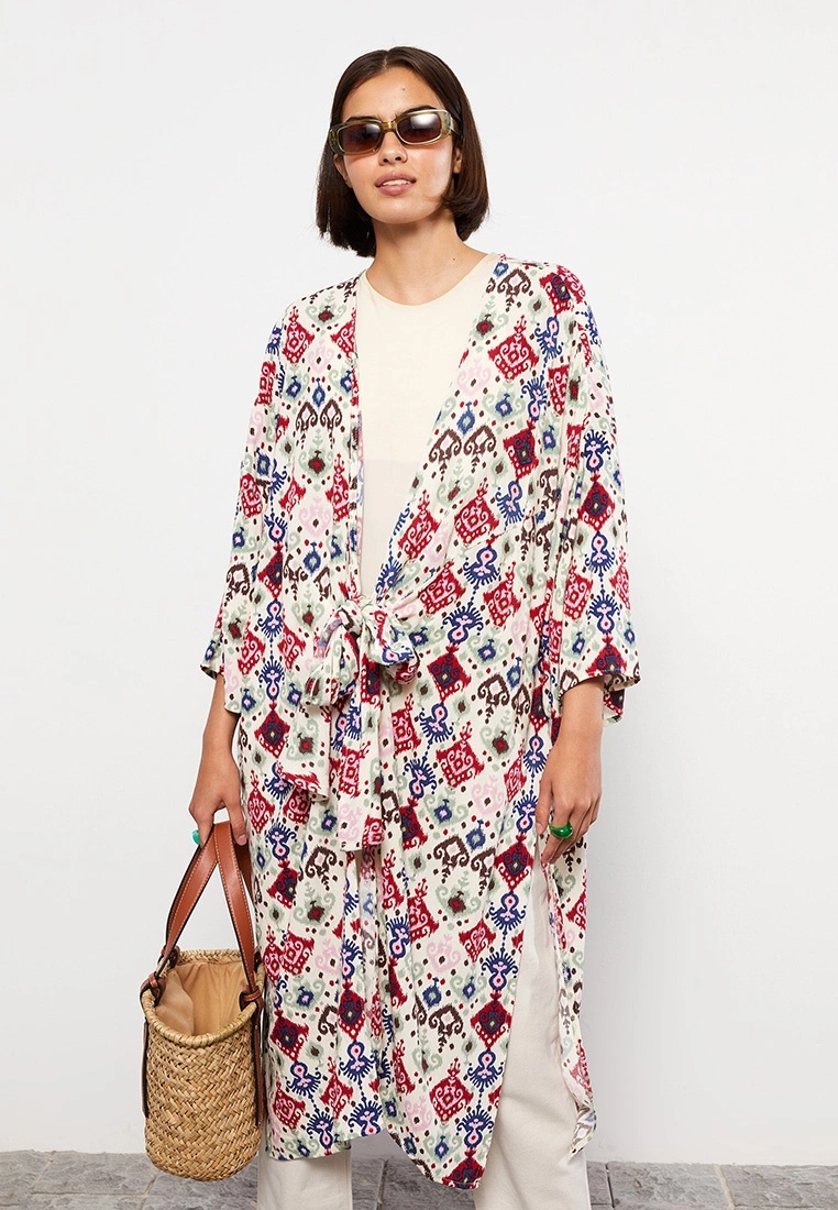 LC WAIKIKI Shawl Collar Patterned Long Sleeve Viscose Women's Kimono 5 LC WAIKIKI Shawl Collar Patterned Long Sleeve Viscose Women's Kimono - Image 3