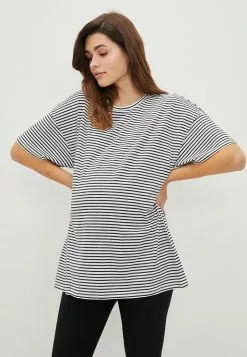 LC WAIKIKI Crew Neck Striped Short Sleeve Cotton Maternity T-Shirt -LC WAIKIKI popular shop lc waikiki 6919 8692036 2