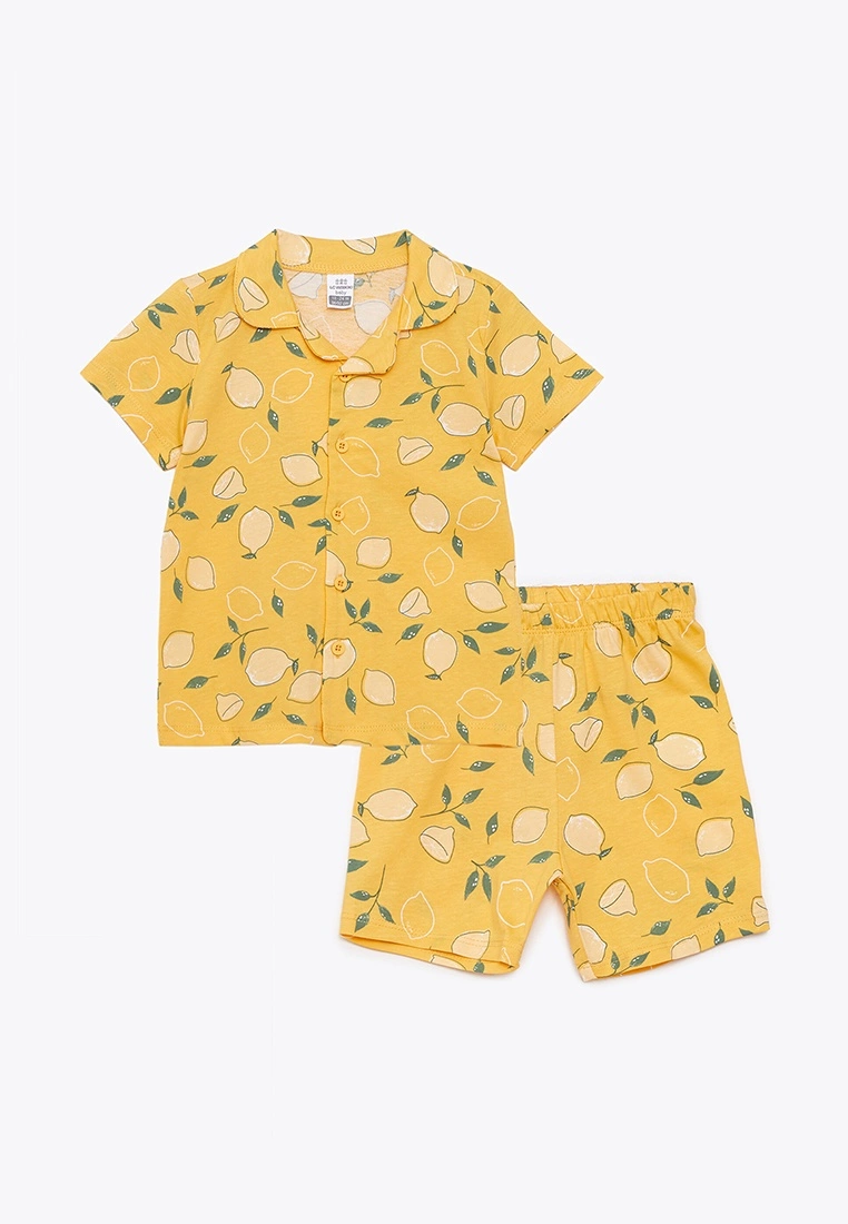 LC WAIKIKI Polo Collar Short Sleeve Printed Baby Girl Pajamas Set 3 LC WAIKIKI Polo Collar Short Sleeve Printed Baby Girl Pajamas Set