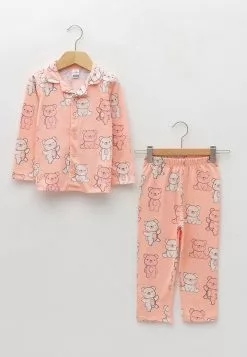 LC WAIKIKI Polo Neck Long Sleeve Printed Cotton Baby Girl Pajamas Set