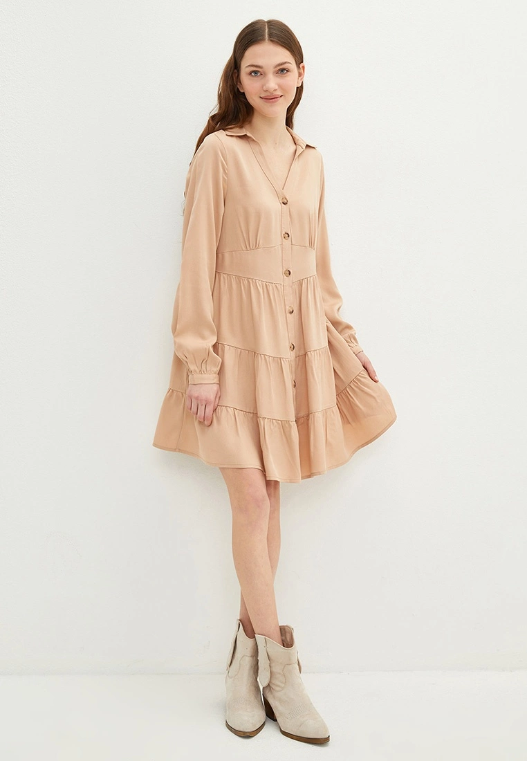 LC WAIKIKI Shirt Collar Straight Long Sleeve Gabardine Women's Dress 3 LC WAIKIKI Shirt Collar Straight Long Sleeve Gabardine Women's Dress
