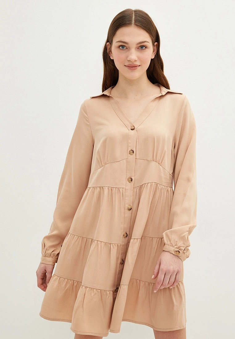 LC WAIKIKI Shirt Collar Straight Long Sleeve Gabardine Women's Dress 5 LC WAIKIKI Shirt Collar Straight Long Sleeve Gabardine Women's Dress - Image 3