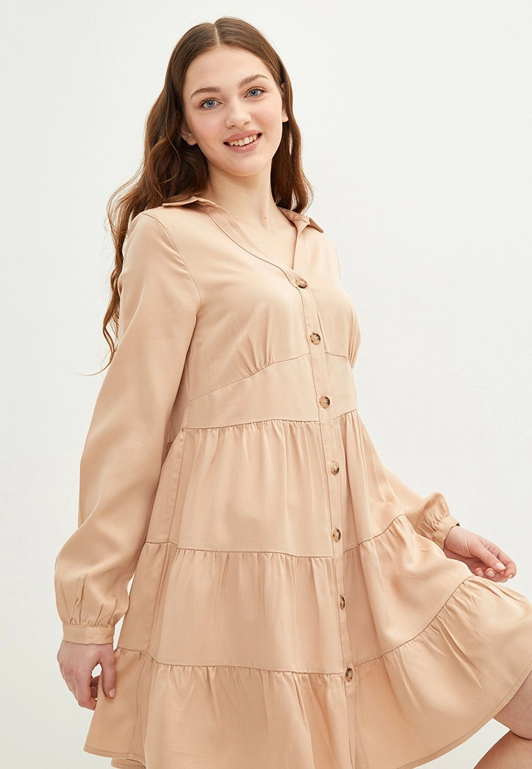 LC WAIKIKI Shirt Collar Straight Long Sleeve Gabardine Women's Dress 6 LC WAIKIKI Shirt Collar Straight Long Sleeve Gabardine Women's Dress - Image 4