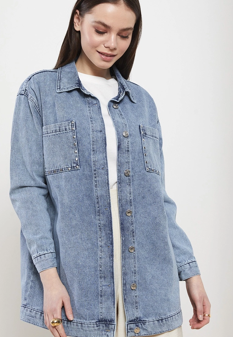 LC WAIKIKI Shirt Collar Straight Long Sleeve Women Jean Tunic 3 LC WAIKIKI Shirt Collar Straight Long Sleeve Women Jean Tunic