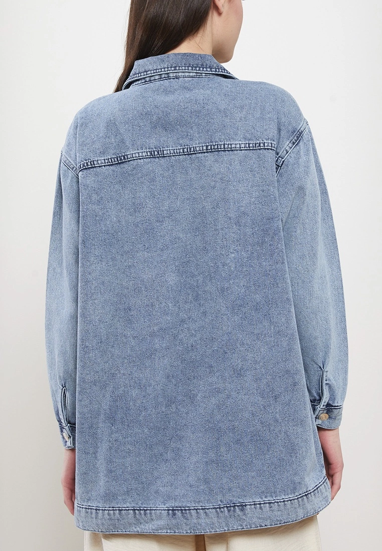 LC WAIKIKI Shirt Collar Straight Long Sleeve Women Jean Tunic 6 LC WAIKIKI Shirt Collar Straight Long Sleeve Women Jean Tunic - Image 4