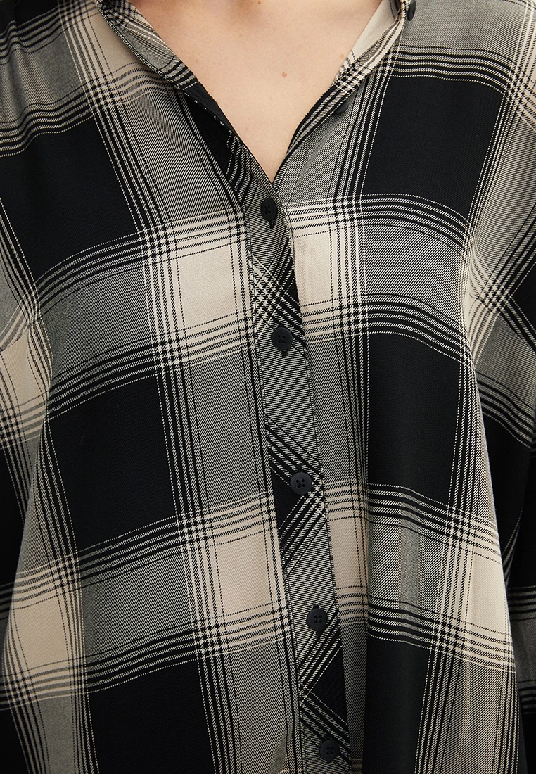 LC WAIKIKI Shirt Collar Plaid Long Sleeve Viscose Women's Tunic 7 LC WAIKIKI Shirt Collar Plaid Long Sleeve Viscose Women's Tunic - Image 5