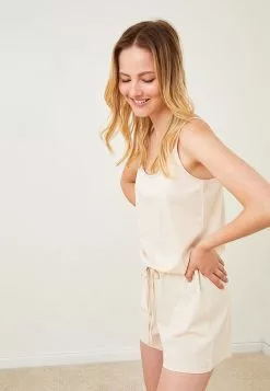 LC WAIKIKI Women's U Neck Straight Strap Cotton Overalls