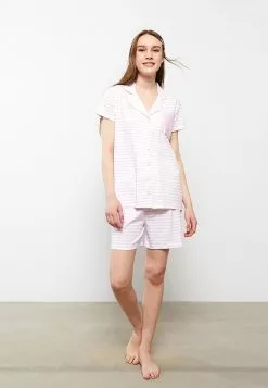 LC WAIKIKI Shirt Collar Striped Short Sleeve Cotton Women's Pajamas Set -LC WAIKIKI popular shop lc waikiki 7696 1374936 2