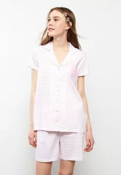 LC WAIKIKI Shirt Collar Striped Short Sleeve Cotton Women's Pajamas Set -LC WAIKIKI popular shop lc waikiki 7696 1374936 3