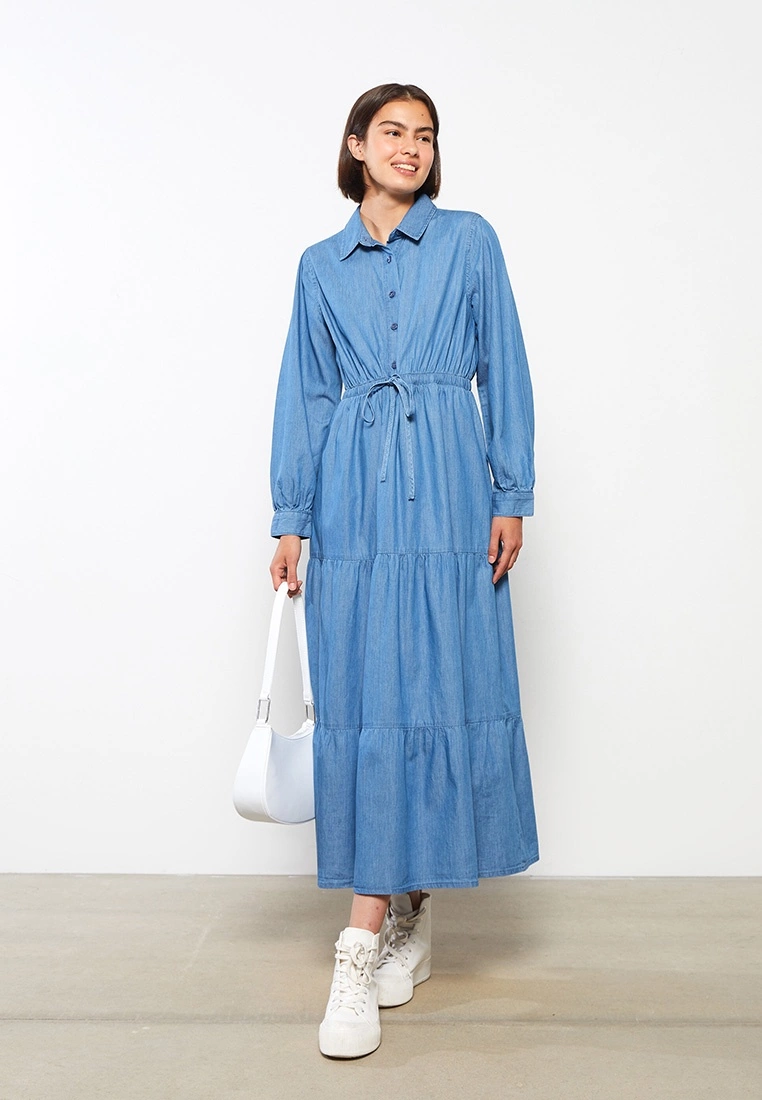 LC WAIKIKI Shirt Collar Straight Long Sleeve Women Jean Dress 3 LC WAIKIKI Shirt Collar Straight Long Sleeve Women Jean Dress