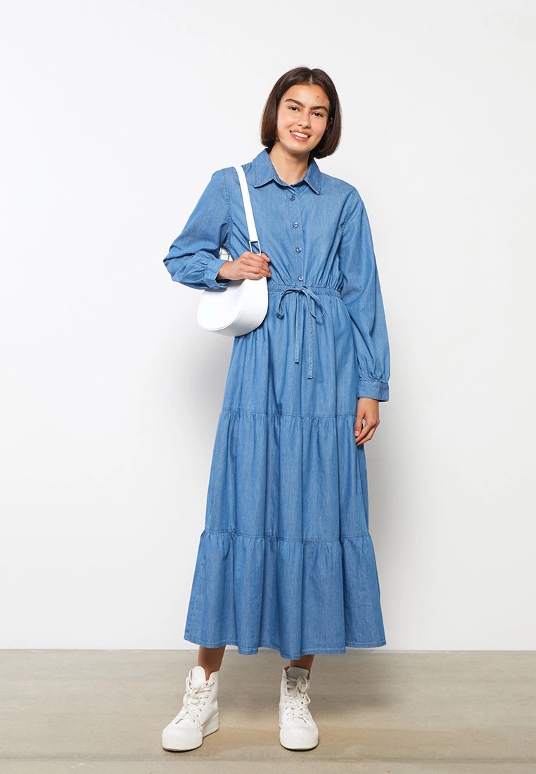 LC WAIKIKI Shirt Collar Straight Long Sleeve Women Jean Dress 4 LC WAIKIKI Shirt Collar Straight Long Sleeve Women Jean Dress - Image 2
