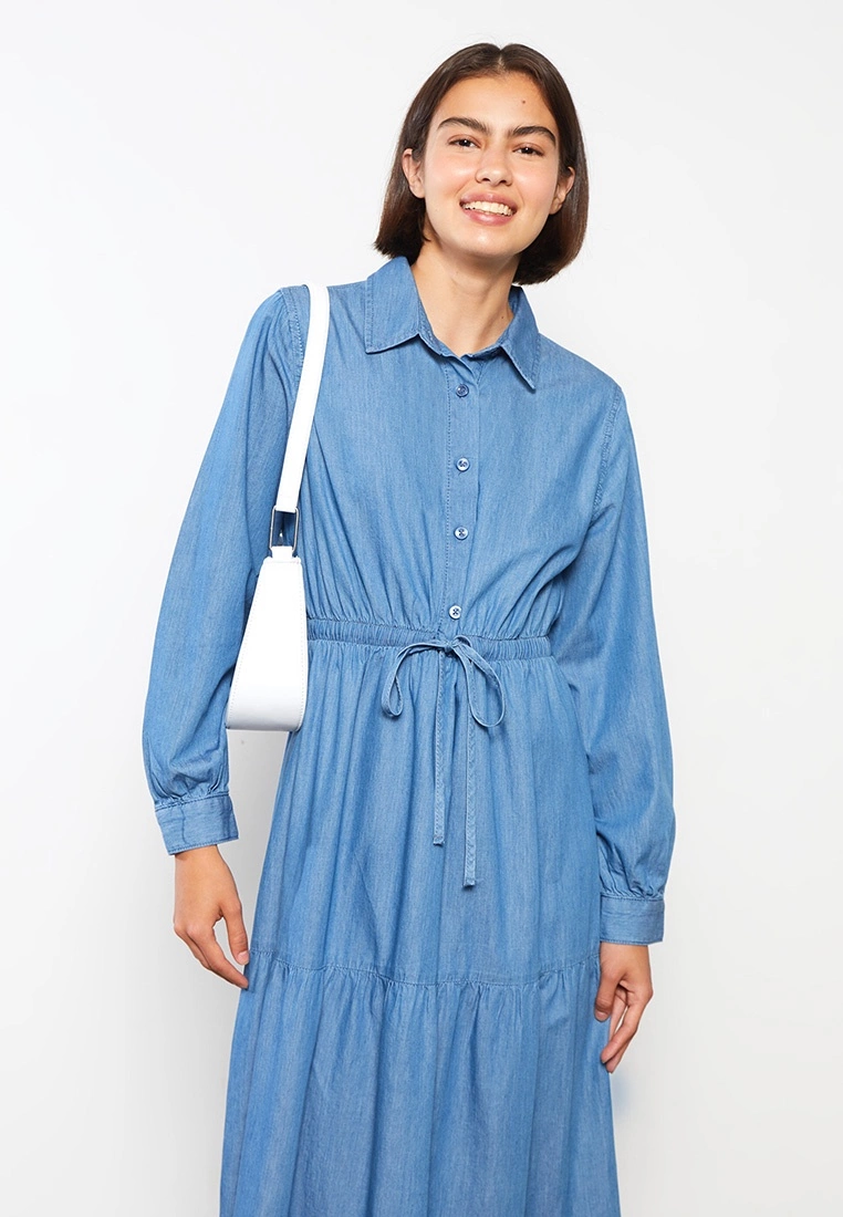 LC WAIKIKI Shirt Collar Straight Long Sleeve Women Jean Dress 5 LC WAIKIKI Shirt Collar Straight Long Sleeve Women Jean Dress - Image 3