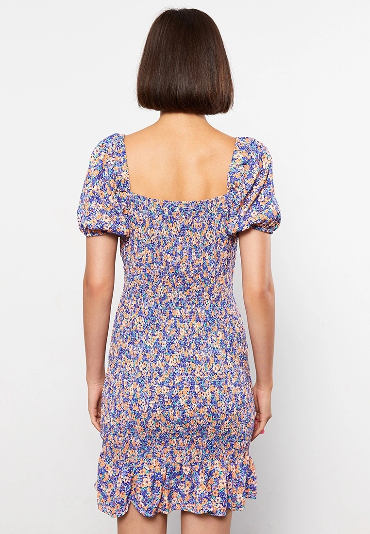 LC WAIKIKI Square Neck Floral Short Sleeve Viscose Women's Dress 8 LC WAIKIKI Square Neck Floral Short Sleeve Viscose Women's Dress - Image 6