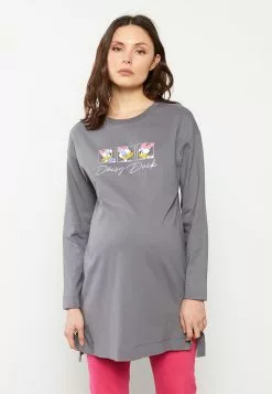 LC WAIKIKI Crew Neck Daisy Duck Printed Long Sleeve Cotton Maternity Tunic