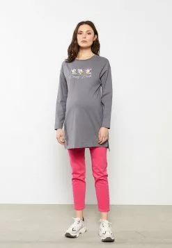 LC WAIKIKI Crew Neck Daisy Duck Printed Long Sleeve Cotton Maternity Tunic -LC WAIKIKI popular shop lc waikiki 7825 6620236 6