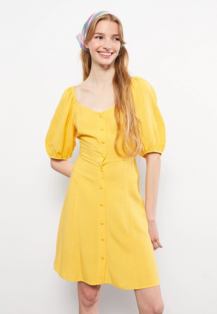 LC WAIKIKI Sweetheart Collar Straight Short Sleeve Women's Dress 5 LC WAIKIKI Sweetheart Collar Straight Short Sleeve Women's Dress - Image 3