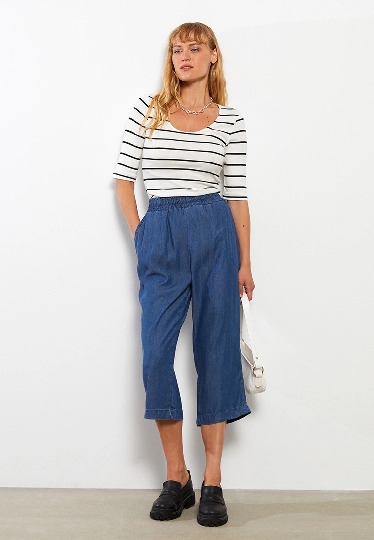 LC WAIKIKI Women's Straight Elastic Waist Jean Capri 4 LC WAIKIKI Women's Straight Elastic Waist Jean Capri - Image 2