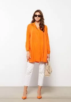 LC WAIKIKI Shirt Collar Straight Long Sleeve Tencel Women's Tunic