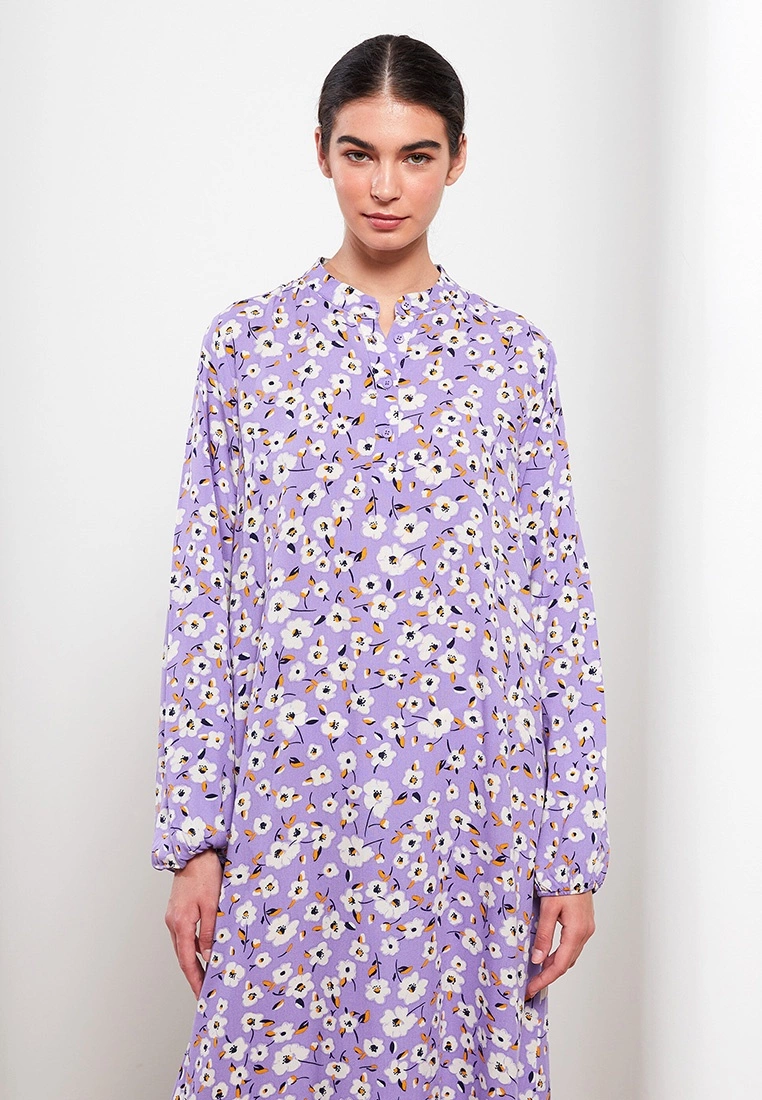 LC WAIKIKI High Collar Floral Long Sleeve Viscose Women's Dress 4 LC WAIKIKI High Collar Floral Long Sleeve Viscose Women's Dress - Image 2