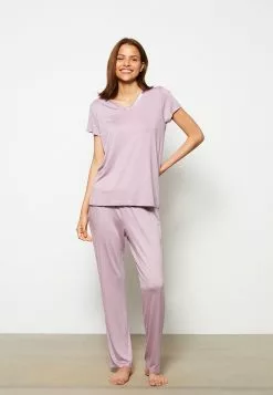 LC WAIKIKI V Neck Straight Short Sleeve Women Pajamas Set