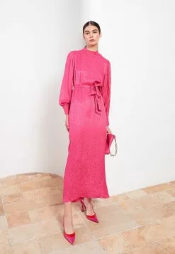 LC WAIKIKI Standing Collar Patterned Long Sleeve Satin Women's Dress -LC WAIKIKI popular shop lc waikiki 8314 6973036 2