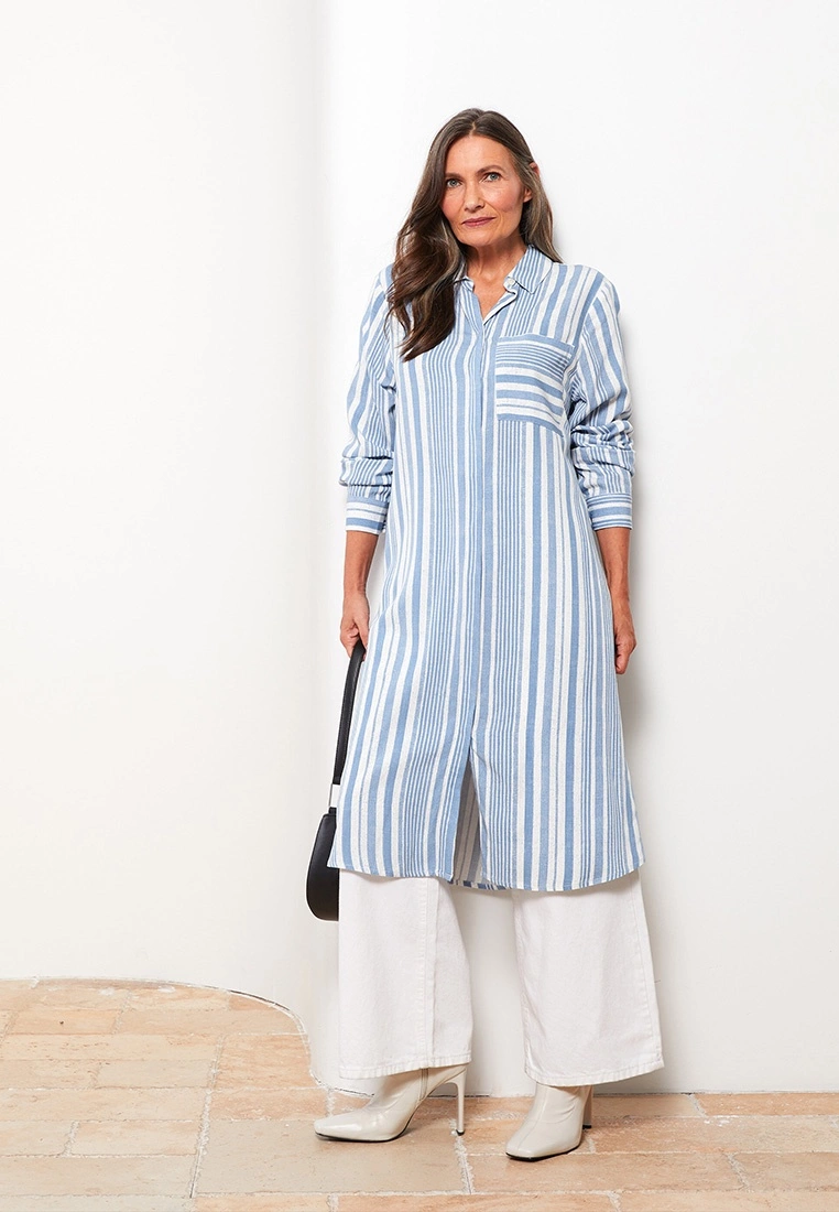 LC WAIKIKI Shirt Collar Striped Long Sleeve Viscose Women's Tunic 3 LC WAIKIKI Shirt Collar Striped Long Sleeve Viscose Women's Tunic