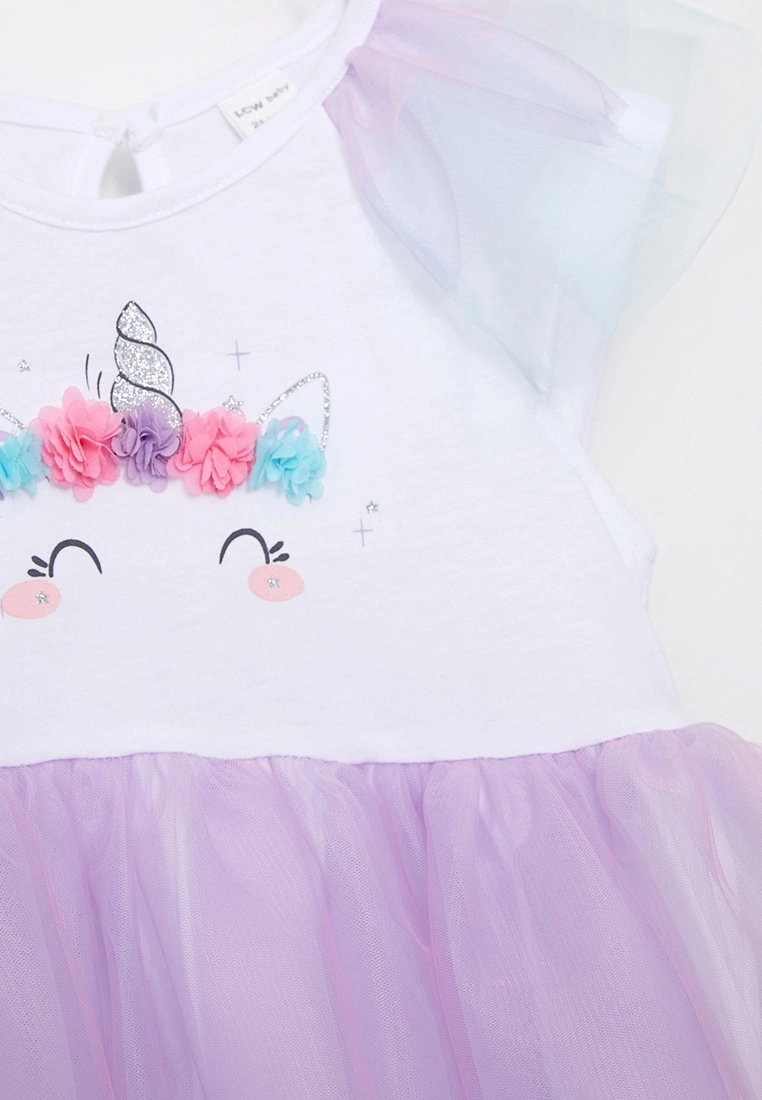 LC WAIKIKI Crew Neck Short Sleeve Printed Baby Girl Dress And Crown 2 Piece Set 4 LC WAIKIKI Crew Neck Short Sleeve Printed Baby Girl Dress And Crown 2 Piece Set - Image 2