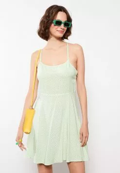 LC WAIKIKI U Neck Patterned Strappy Viscose Women's Dress -LC WAIKIKI popular shop lc waikiki 8392 7674036 3