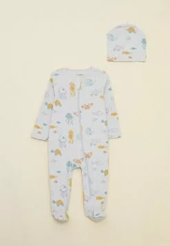 LC WAIKIKI Crew Neck Long Sleeve Printed Organic Cotton Baby Boy Rompers And Beanie 2-Pack