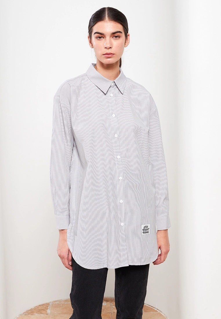 LC WAIKIKI Shirt Collar Striped Long Sleeve Women's Tunic 4 LC WAIKIKI Shirt Collar Striped Long Sleeve Women's Tunic - Image 2