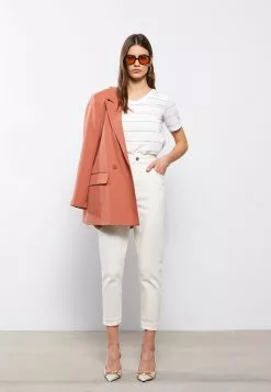 LC WAIKIKI V Neck Striped Short Sleeve Women T-Shirt