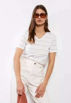 LC WAIKIKI V Neck Striped Short Sleeve Women T-Shirt -LC WAIKIKI popular shop lc waikiki 8812 6780616 3