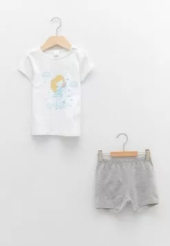 LC WAIKIKI Crew Neck Short Sleeve Printed Baby Girl Pajamas Set 2-Pack