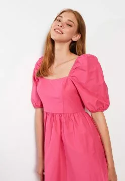 LC WAIKIKI Square Collar Straight Balloon Sleeve Cotton Women's Dress -LC WAIKIKI popular shop lc waikiki 8915 1284036 2